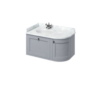 Burlington Wall Hung 2 Door Corner Unit 983mm with White Carrara Bowl - Left Hand - Grey