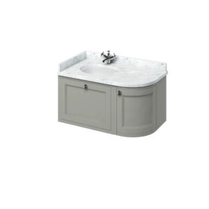 Burlington Wall Hung 2 Door Corner Unit 983mm with White Carrara Bowl - Left Hand - Dark Olive