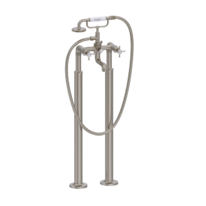 Burlington Guild Floor Standing Bath Shower Mixer inc pipes - Brushed Nickel
