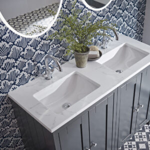 Tavistock Lansdown 1200 Double Worktop for use with 2 Undermount Basins with Upstand - Arctic White