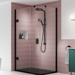 Kudos Pinnacle8 800mm Level Access Collection Hinged Door - Left Hand - Matt Black (P8HF80)