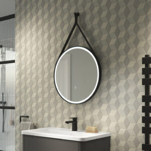 Sensio Nova 600 TrioTone Colour Selectable Black Leather Strap Hanging LED Mirror - 600x38mm