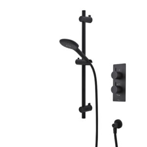 Tavistock Merit Round Concealed Thermostatic Dual Shower System with fixed head and handset - Black