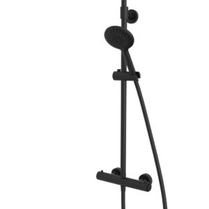 Tavistock Merit Push Button Thermostatic Dual Shower Bar with fixed head and handset - Black