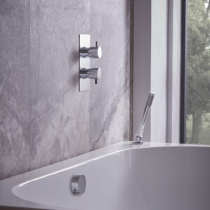 Tavistock Quantum Dual Function Shower System, Overflow Bath Filler & Deck Mounted Handset - Chrome
