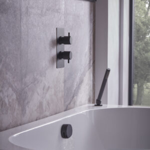 Tavistock Quantum Dual Function Shower System, Overflow Bath Filler & Deck Mounted Handset - Black
