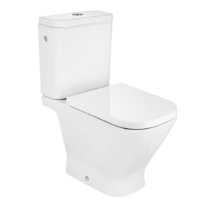 Roca The Gap Square Close Coupled Rimless Open Back Pan - White