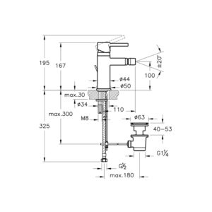 VitrA Minimax S Bidet Mixer - With Pop Up Waste - Chrome