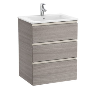 Roca The Gap Standard 600mm Vanity Unit & Basin 3 Drawer - City Oak