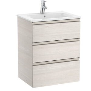 Roca The Gap Standard 600mm Vanity Unit & Basin 3 Drawer - Nordic Ash
