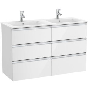 Roca The Gap Standard 1200mm Double Vanity Unit & Basin 6 Drawer - Gloss White