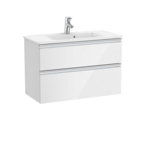 Roca The Gap 800mm Compact Vanity 2 Drawer Unit & Basin - Gloss White