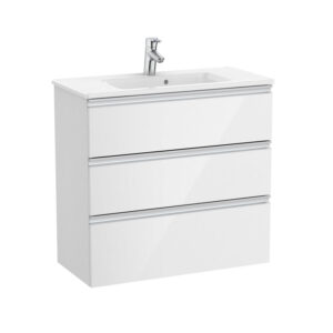 Roca The Gap 800mm Compact Vanity 3 Drawer Unit & Basin - Gloss White