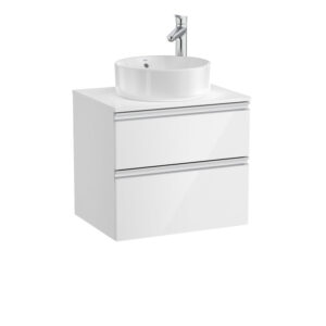 Roca The Gap 600mm 2 Drawer On Counter Unit & Countertop - Gloss White (excl. basin)