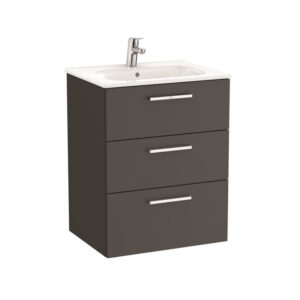 Roca New Victoria 600 x 460mm 3 Drawer Unit & Basin - Anthracite Grey