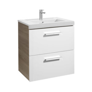 Roca Prisma 600 x 460mm Base Unit 2 Drawer Only - Gloss White/Textured Ash