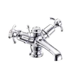 Burlington Anglesey Quarter Turn Basin Mixer with Pop Up Waste - Chrome/White