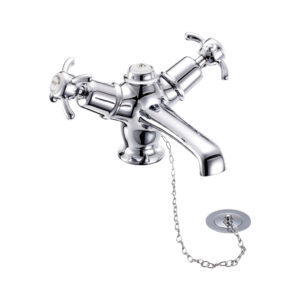 Burlington Anglesey Quarter Turn Basin Mixer with Plug & Chain - Chrome/White