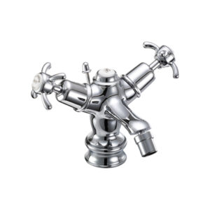 Burlington Anglesey Regent Quarter Turn Bidet Mixer with Pop-Up Waste - Chrome/White