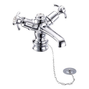 Burlington Anglesey Regent Quarter Turn Basin Mixer with Plug and Chain Waste - Chrome/White