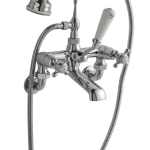 Hudson Reed Topaz Crosshead Wall Mounted Bath Shower Mixer with Domed Collars - White/Chrome