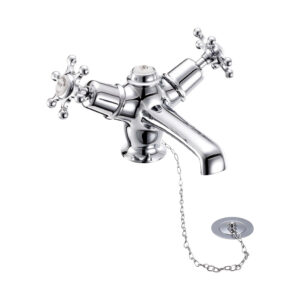 Burlington Birkenhead Quarter Turn Basin Mixer with Plug & Chain Waste - Chrome/White