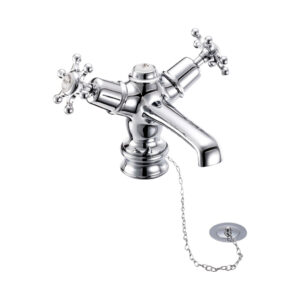 Burlington Birkenhead Regent Quarter Turn Basin Mixer With Plug and Chain - Chrome/White