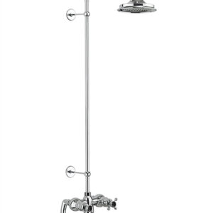 Burlington Tay Deck Bath Shower Mixer with Rigid Riser With 6'' Rose - Chrome/Black**