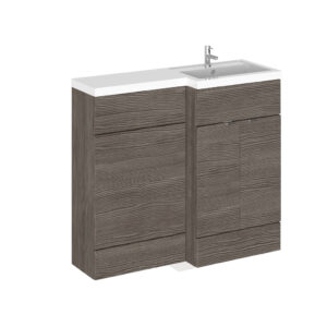 Hudson Reed Fusion 1000mm Full Depth RH Basin Unit, Basin & Slim WC Unit - Brown Grey Avola