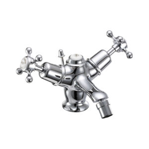 Burlington Claremont Quarter Turn Bidet Mixer with Pop-up Waste - Chrome/White