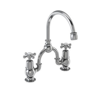 Burlington Claremont 2 Tap Hole Arch Mixer (200mm Centres) with Curved Spout - Chrome/White**