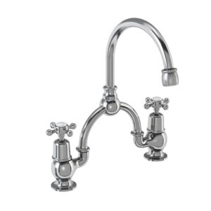 Burlington Claremont 2 Tap Hole Arch Mixer (230mm Centres) with Curved Spout - Chrome/White**