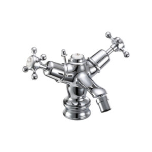 Burlington Claremont Regent Quarter Turn Bidet Mixer with Pop-Up Waste - Chrome/White