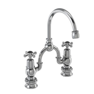 Burlington Claremont Regent Quarter Turn Bridge Basin Mixer (200mm centres) - Chrome/Black**
