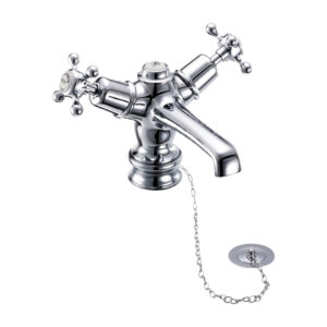Burlington Claremont Regent Quarter Turn Basin Mixer with Plug & Chain Waste - Chrome/White