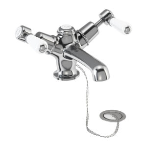 Burlington Kensington Quarter Turn Basin Mixer With Plug & Chain Waste - Chrome/White