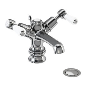 Burlington Kensington Regent Quarter Turn Basin Mixer with Pop-Up Waste - Chrome/White