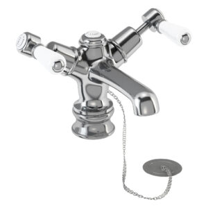 Burlington Kensington Regent Quarter Turn Basin Mixer with Plug & Chain Waste - Chrome/White