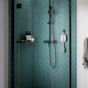 Kudos Pinnacle8 900mm Hinged Corner Door - Left Hand - Black